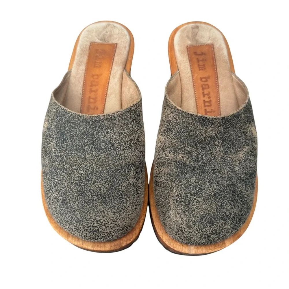 Jim Barnier Wooden Heel Clog Platform mules Tan Brown Distress Leather Size 6